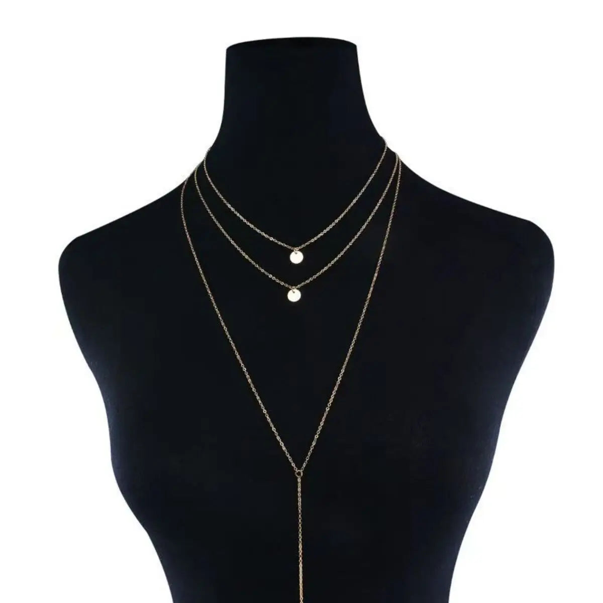 Colar Dourado Longo com Pingentes Minimalistas em Ouro 18k – Camadas de Elegância | Saint Carvalho