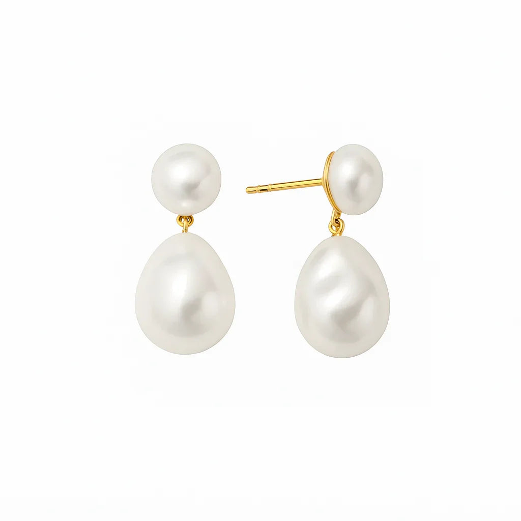 Brinco Pérola Dupla Banho Dourado – Elegância Clássica Saint Carvalho