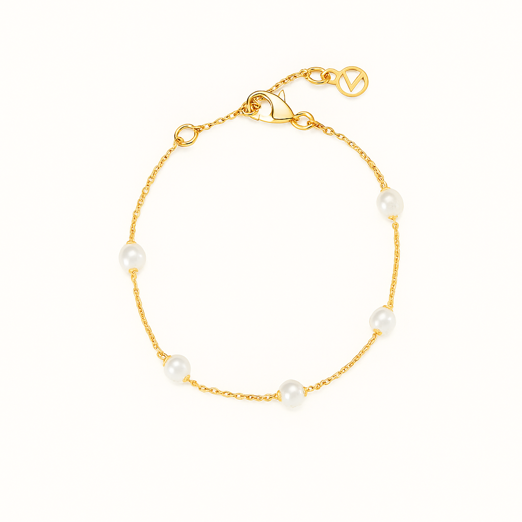 Pulseira Dourada com Pérolas Naturais Minimalista – Saint Carvalho