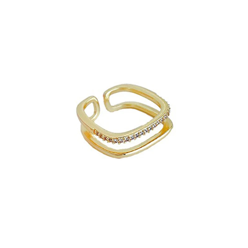 Anel Dourado Aro Duplo com Cristais em Ouro 18k – Luxo Minimalista | Saint Carvalho