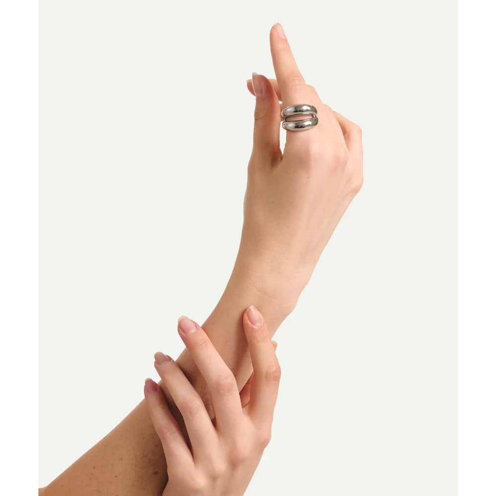 Anel Prata 925 Curvado Duplo Polido – Elegância Escultural | Saint Carvalho