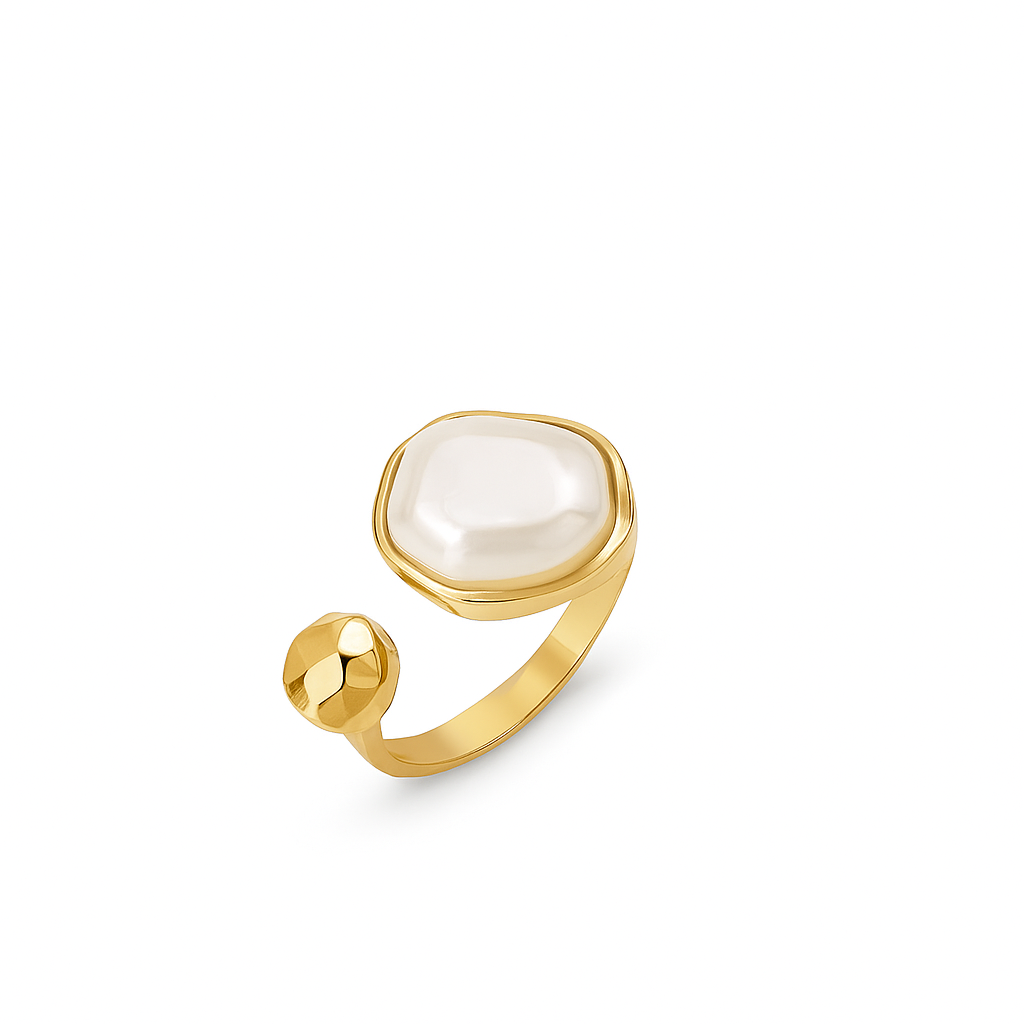 Anel Ajustável Pérola Barroca – Design Orgânico em Ouro 18k | Saint Carvalho