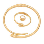 Conjunto Escultural Dourado Saint Carvalho – Colar, Bracelete e Anel Feminino Minimalista