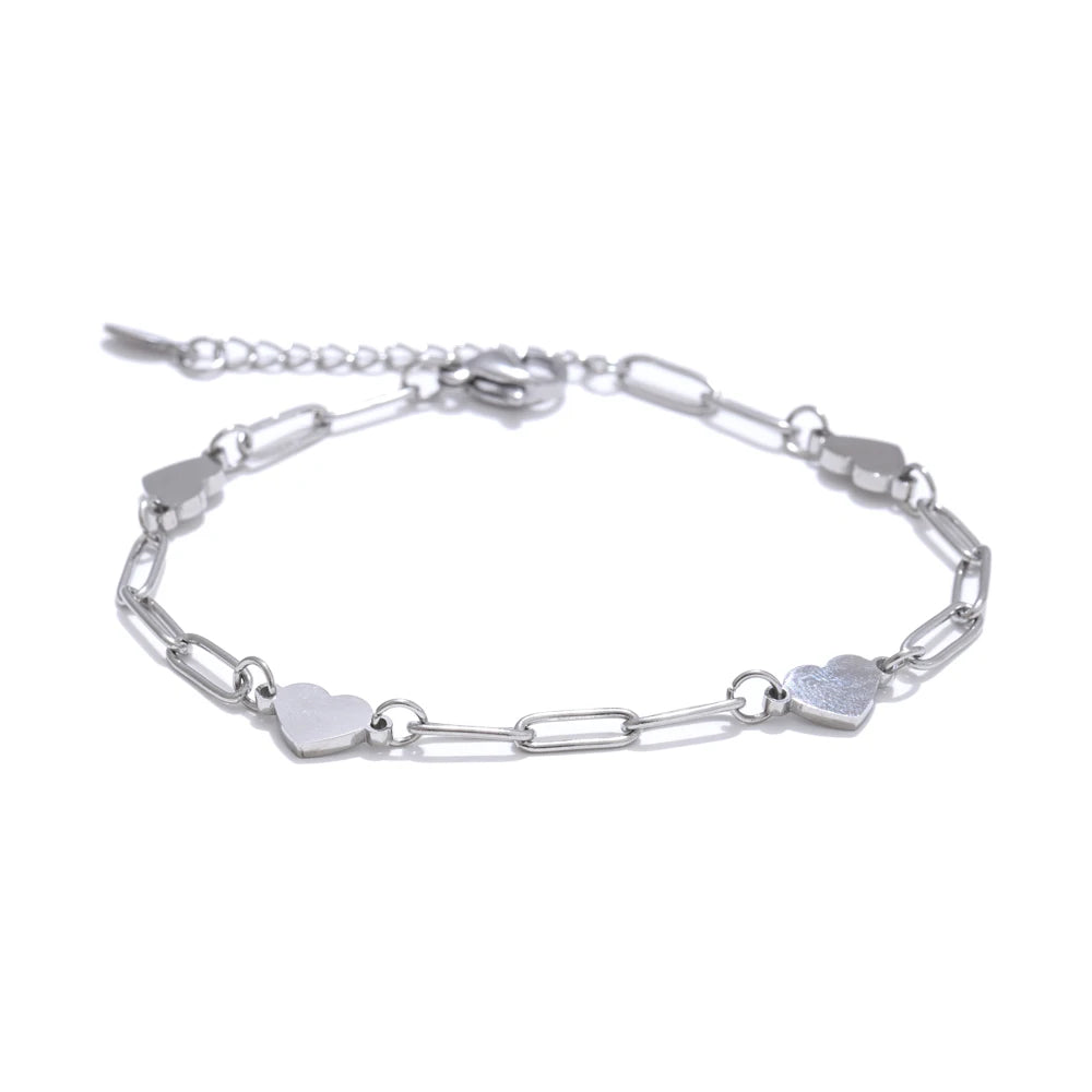 Pulseira Prata 925 com Elos e Corações Polidos – Delicadeza Essencial | Saint Carvalho